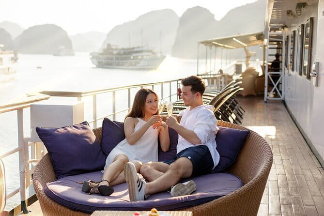 Emeraude Cruise 2 days 1 night Ha Long Bay Tour - Ti Top Island: swim or climb, both end with bay views