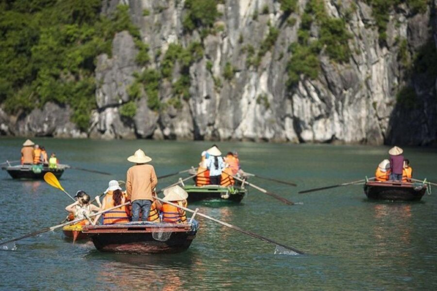 From Hanoi: 2-Day Ha Long Bay Tour with Ninh Binh and Cruise - Trang An by wooden boat: calm water, cave entrances, and slow-carried views