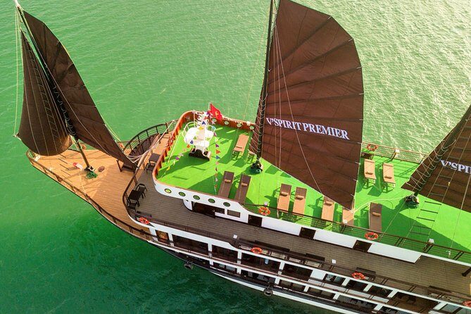 Luxury 4<em> Cruise 2Days 1night Ha Long Bay – V'spirit Premier Cruise – Getting from Hanoi: luxury limousine round-trip is the real convenience’ /><br />
Most people come to Lan Ha Bay from <strong>Hanoi</strong>, and the biggest day-to-day headache is always the long transfer. This cruise handles that with <strong>round-trip luxury limousine transfers</strong>, plus pickup coordination in your <strong>hotel lobby</strong>.</p>
<p><p>The day starts at <strong>9:00</strong>, when your guide and driver come to pick you up. You’ll transfer toward <strong>Hai Phong</strong>, then arrive at the harbour where the ship finishes last preparations. That pacing is smart: you’re not waiting around for hours in a chaotic way, and when you board, it’s for real.</p>
</p>
<p><p>By the time you’re back in the Hanoi direction on Day 2, you’ll understand why this is worth paying for. You’re not trying to coordinate buses, taxis, or last-minute connections after two busy days on the water. The cruise closes the loop.</p>
</p>
<h2 id="day-1-on-lan-ha-bay-sampans-to-dark-bright-caves-and-a-sunset-show">Day 1 on Lan Ha Bay: sampans to Dark & Bright caves and a sunset show</h2>
<p><img width="669" height="446" decoding="async" src=
